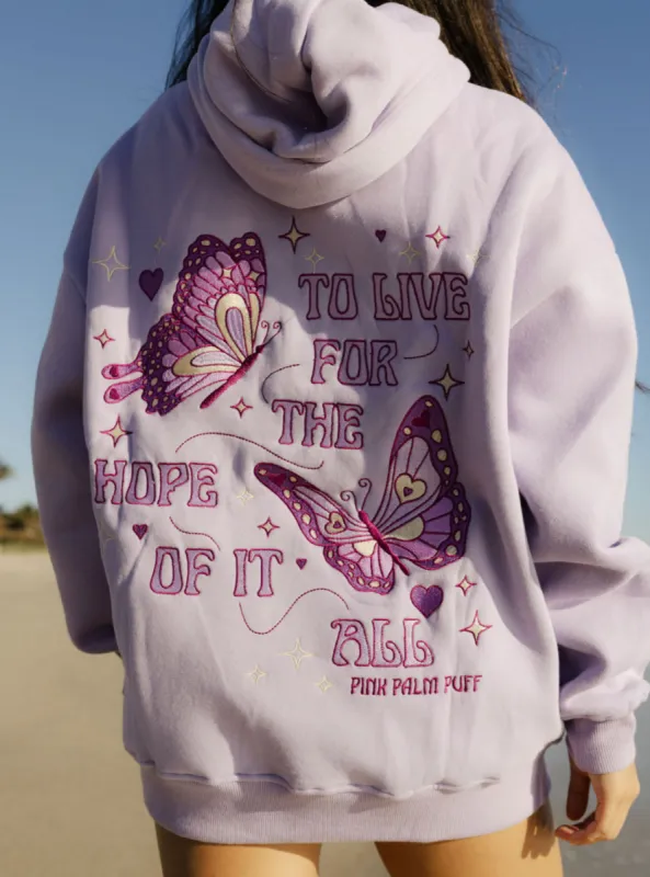 "To Live For the Hope of it All" Hoodie in Lilac sold by Pink Palm Puff