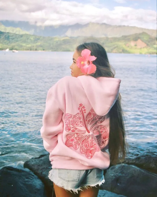 "Hawaii Hibiscus" Hoodie in Blush sold by Pink Palm Puff