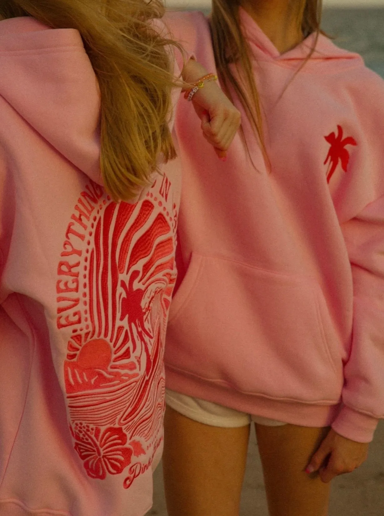 "Everything Comes in Waves" Hoodie in Pink sold by Pink Palm Puff