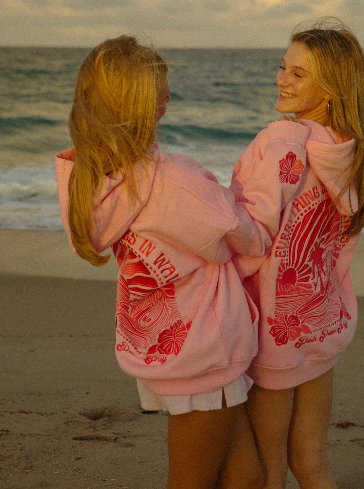 "Everything Comes in Waves" Hoodie in Pink sold by Pink Palm Puff product image thumbnail 4