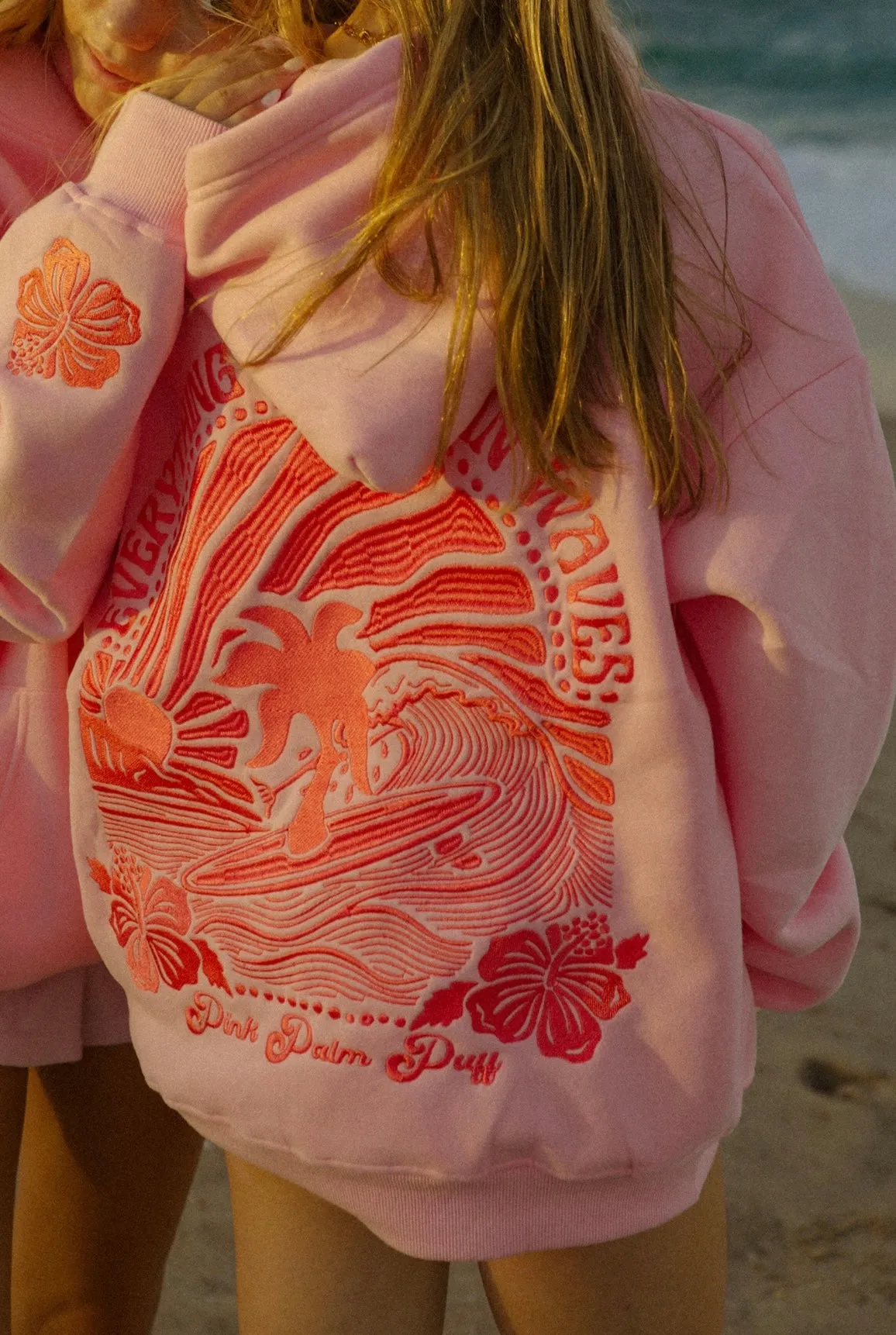 "Everything Comes in Waves" Hoodie in Pink sold by Pink Palm Puff product image thumbnail 2
