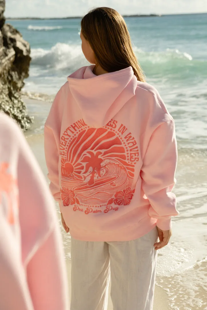 "Everything Comes in Waves" Hoodie in Pink sold by Pink Palm Puff product image thumbnail 3