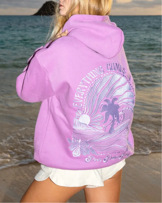 "Everything Comes in Waves" Hoodie in Açai sold by Pink Palm Puff