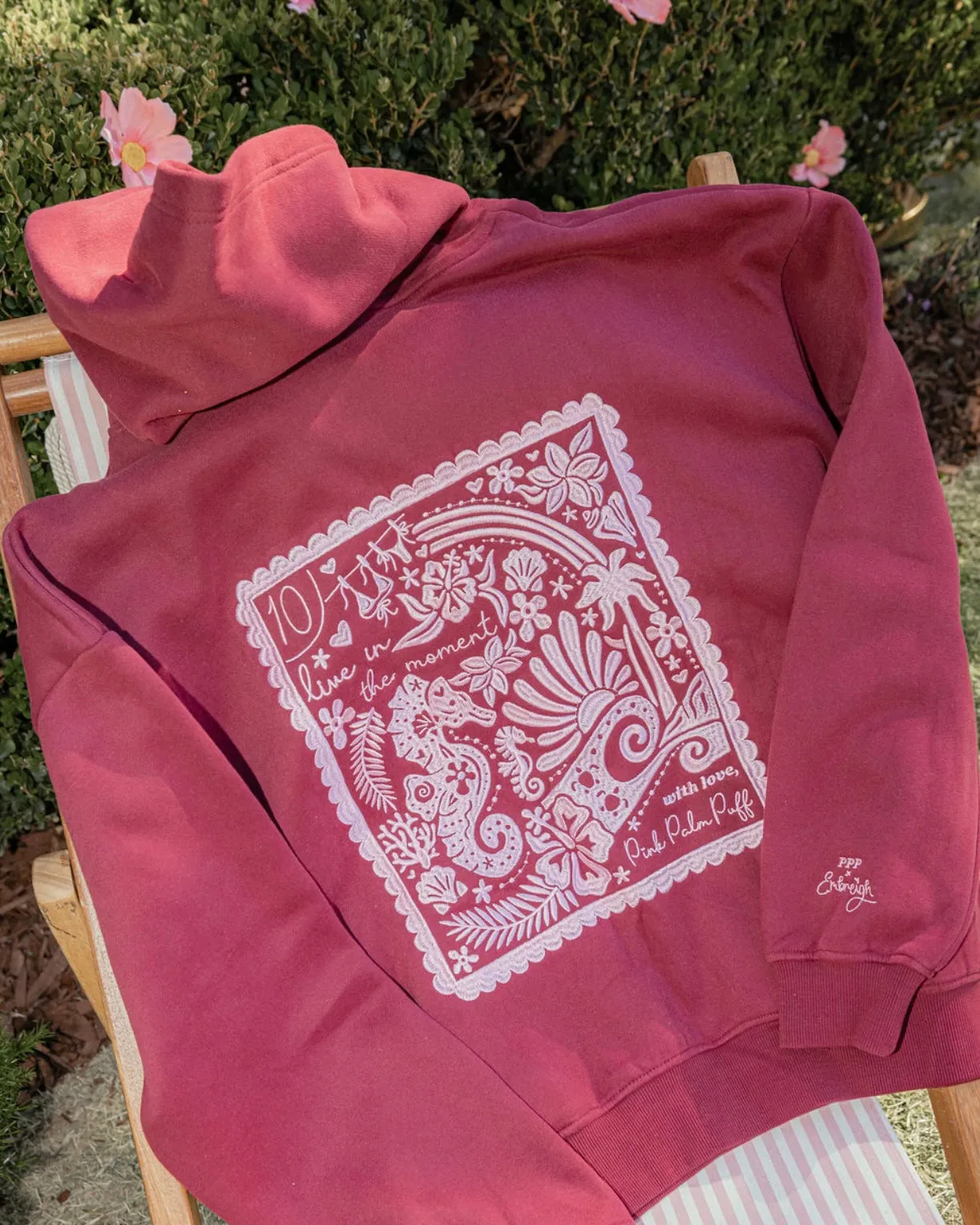 "Live in the Moment" Hoodie in Cherry sold by Pink Palm Puff product image thumbnail 5