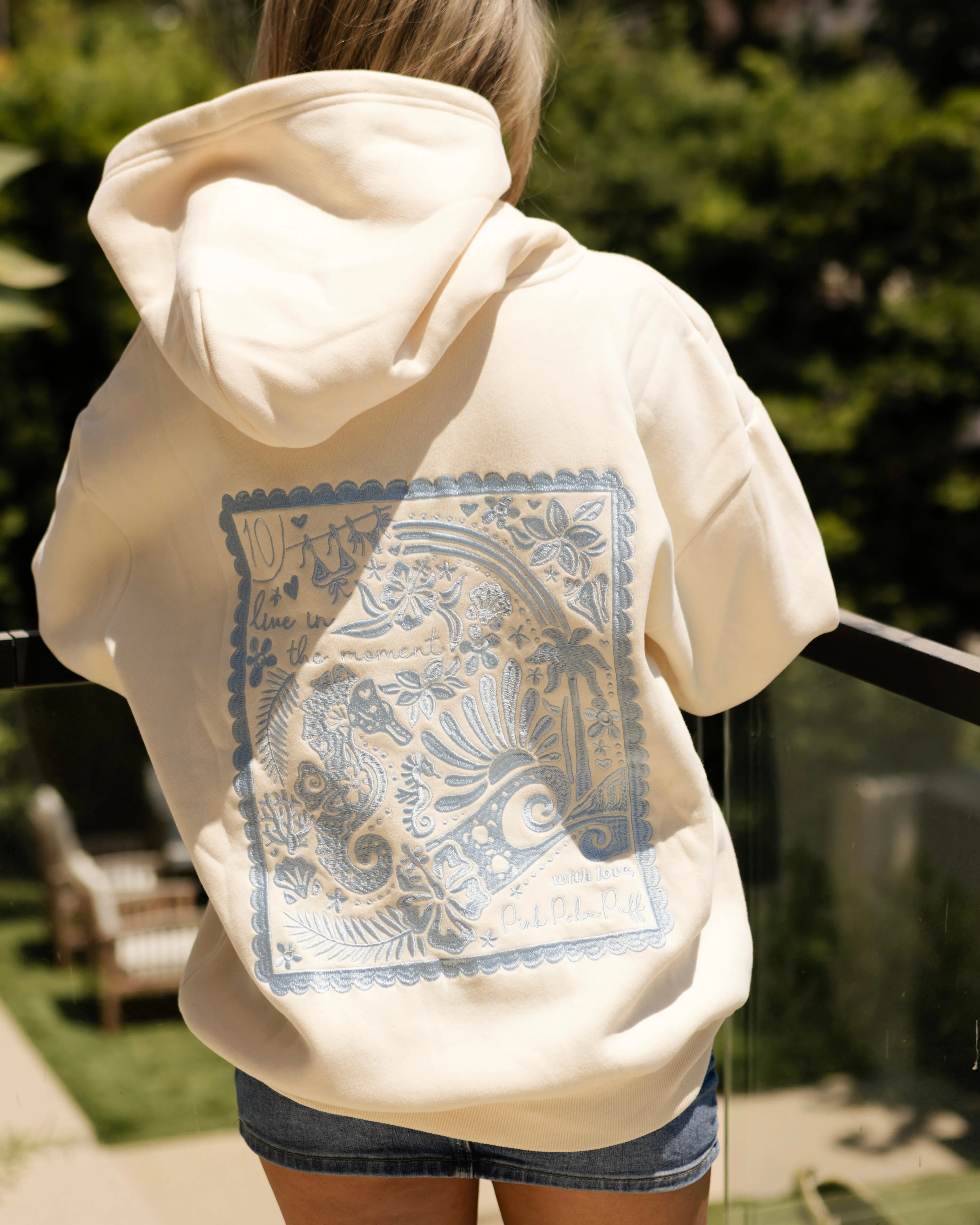 "Live in the Moment" Hoodie in Sand sold by Pink Palm Puff product image thumbnail 4