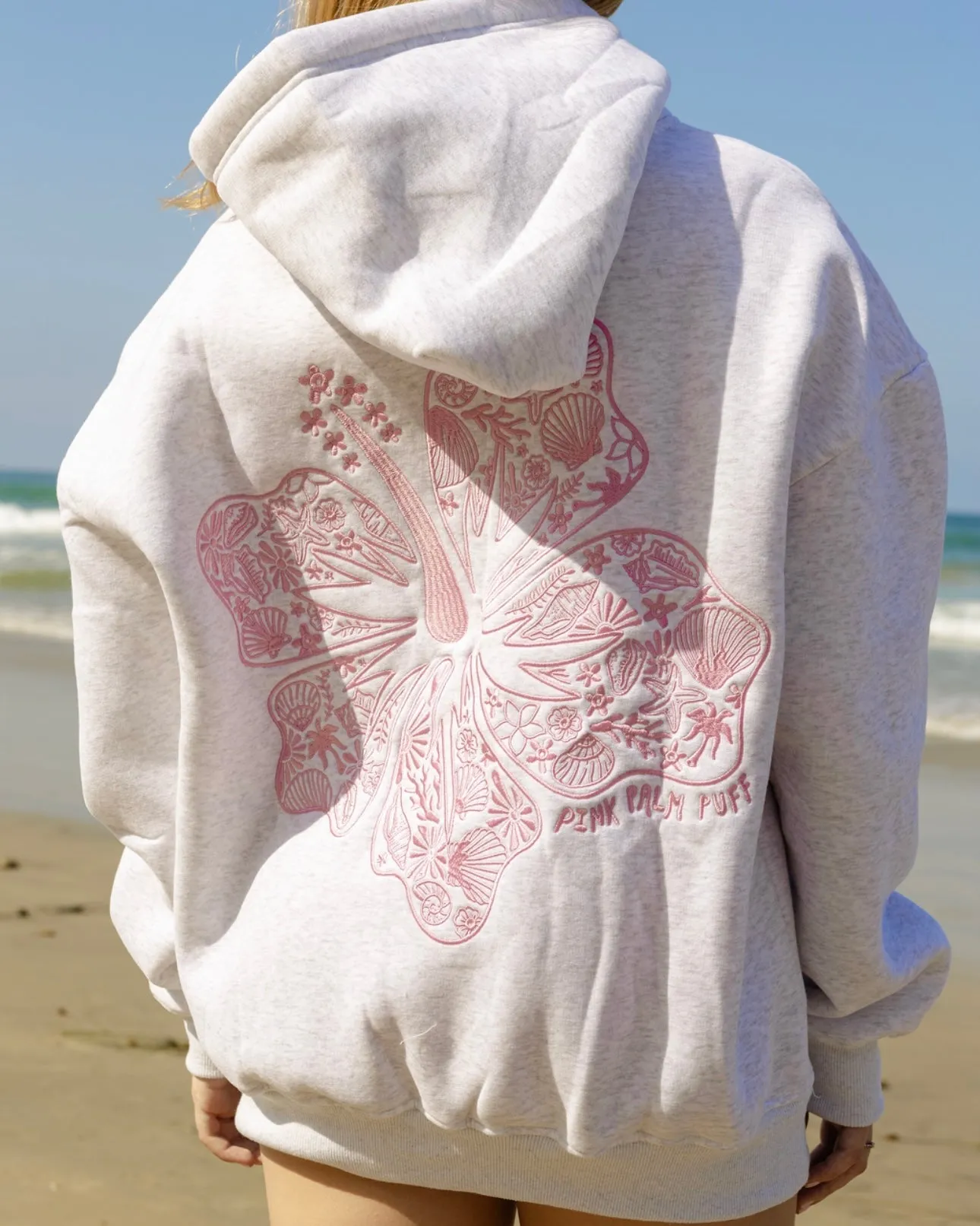 "Hawaii Hibiscus" Hoodie in Heather Cloud sold by Pink Palm Puff product image thumbnail 5