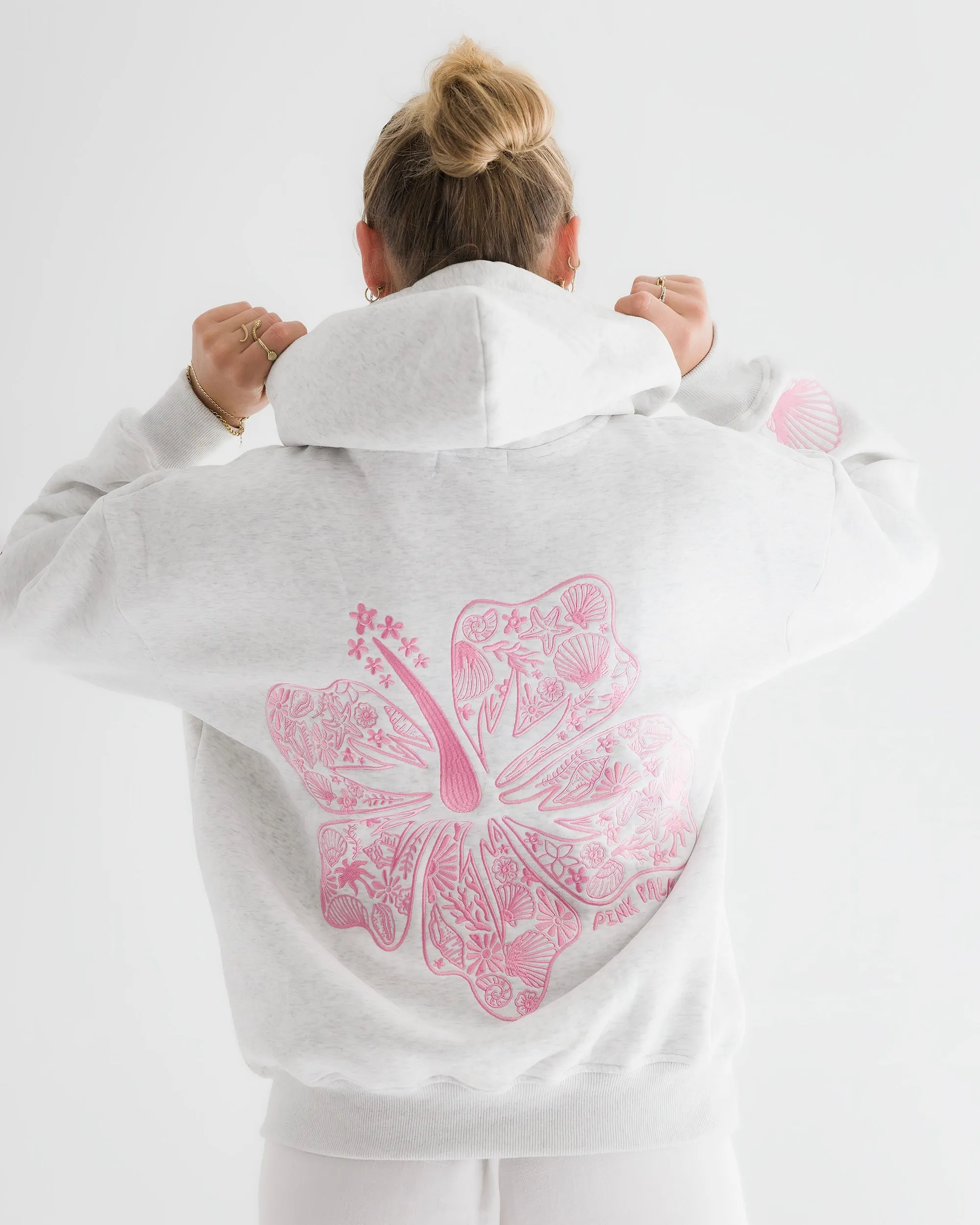 "Hawaii Hibiscus" Hoodie in Heather Cloud sold by Pink Palm Puff product image thumbnail 3