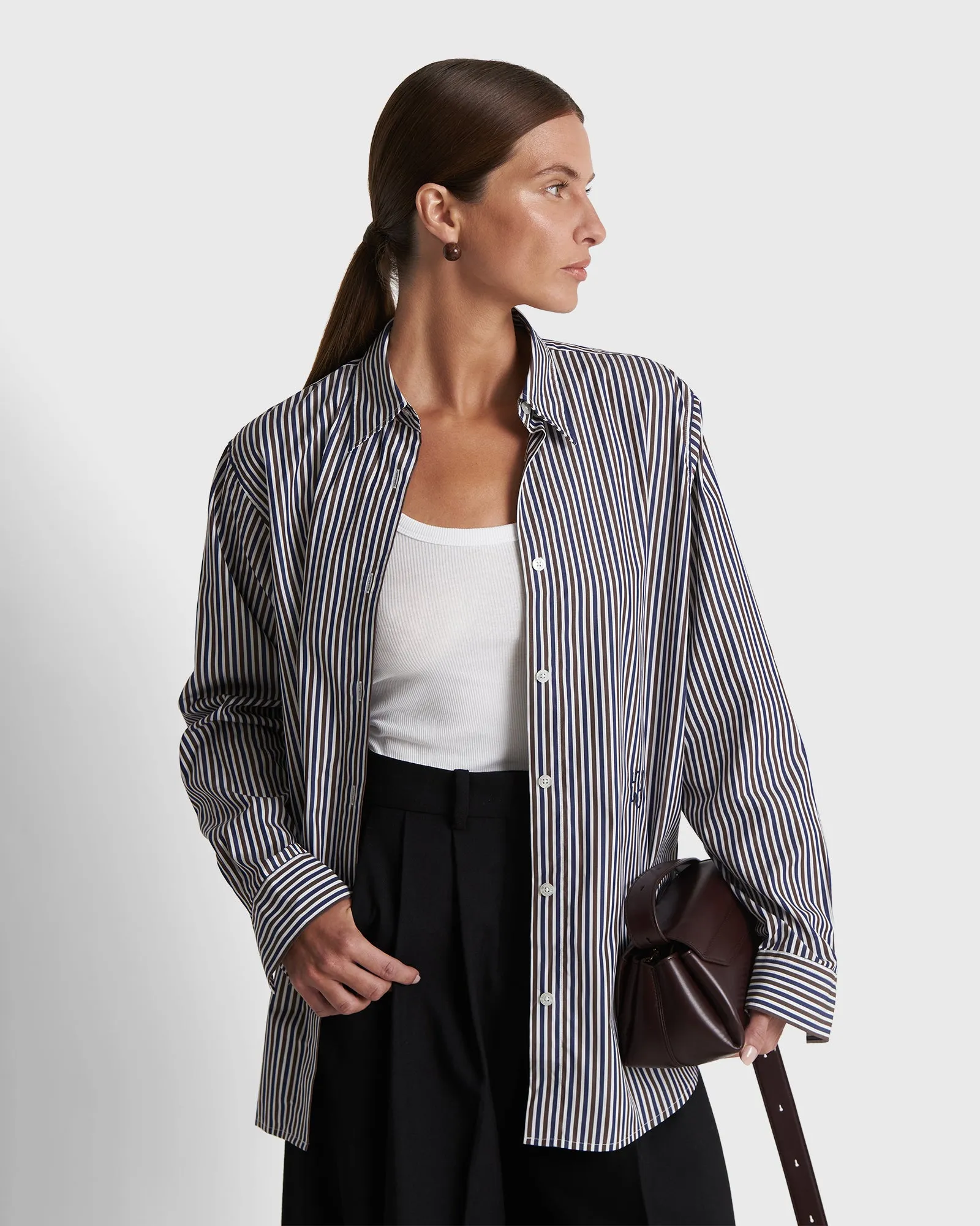 BUOY - Chocolate & Navy Fine Stripe Shirt sold by Yaitte product image thumbnail 2