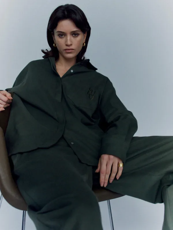 OSLO - Brushed Khaki Green Cotton Shirt sold by Yaitte