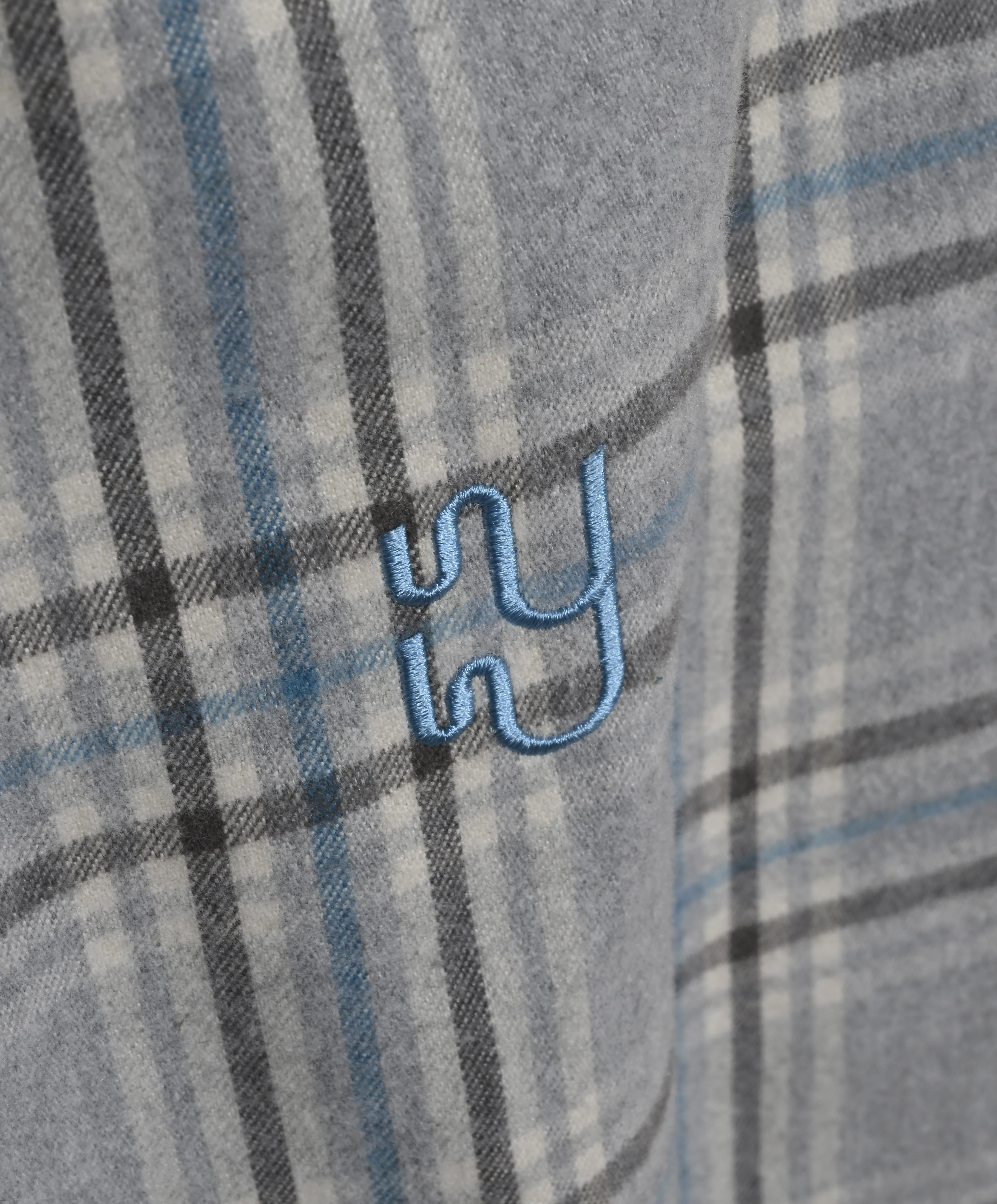 BRAEMAR - Oversized Ice Grey Plaid Flannel Shirt sold by Yaitte