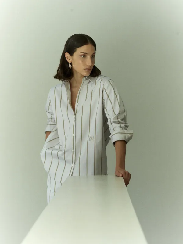 BUOY - Bespoke Tofu and Sand Stripe Shirt sold by Yaitte