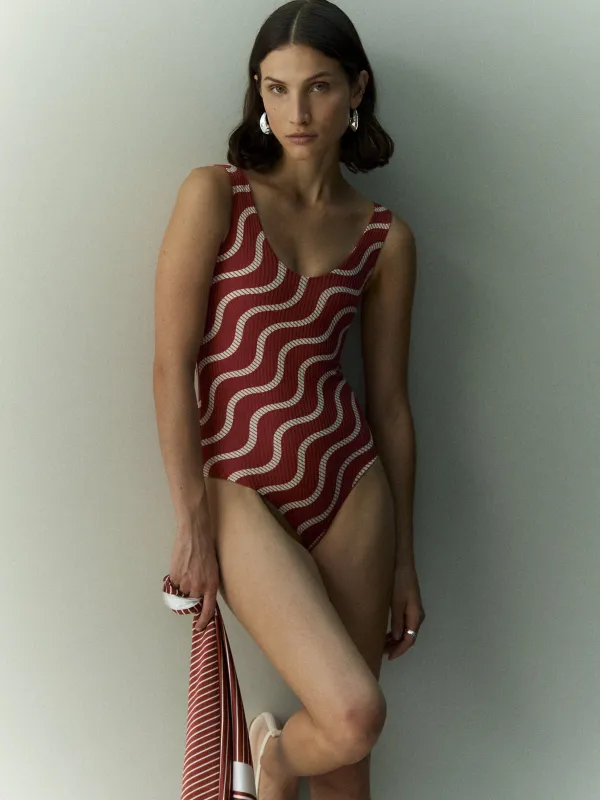 MAR - Bespoke Red Wave Swimsuit sold by Yaitte