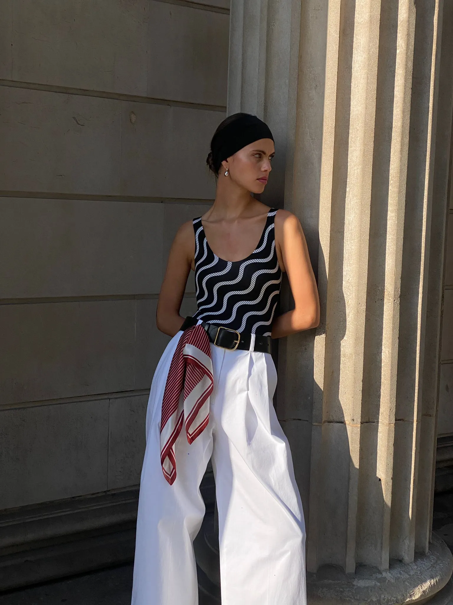 BERLIN - White Cotton Twill Pleated Trouser sold by Yaitte