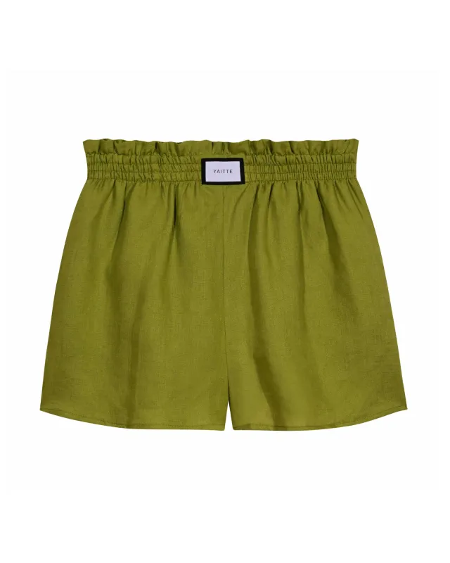ELBA - Bespoke Citrus Green Linen Short sold by Yaitte