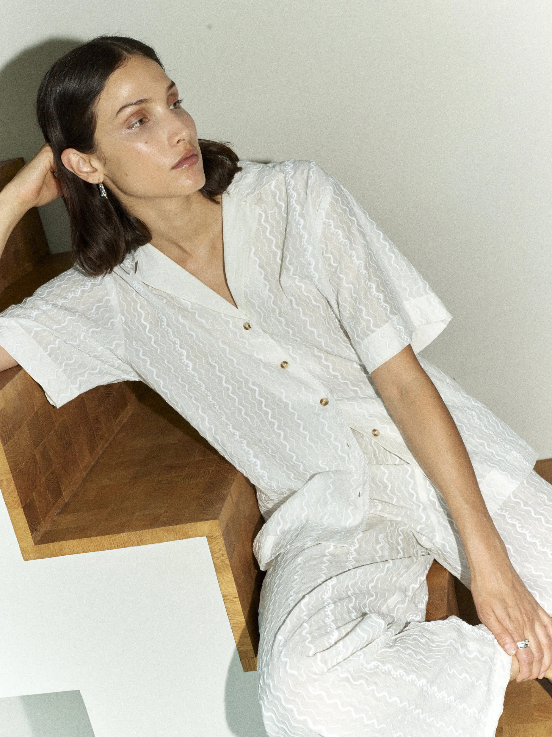 BONDI - Ivory Embroidered PJ Shirt sold by Yaitte