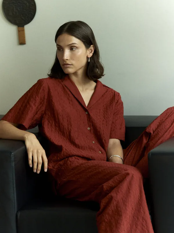 BONDI - Burnt Orange Embroidered Pj Shirt made by Yaitte