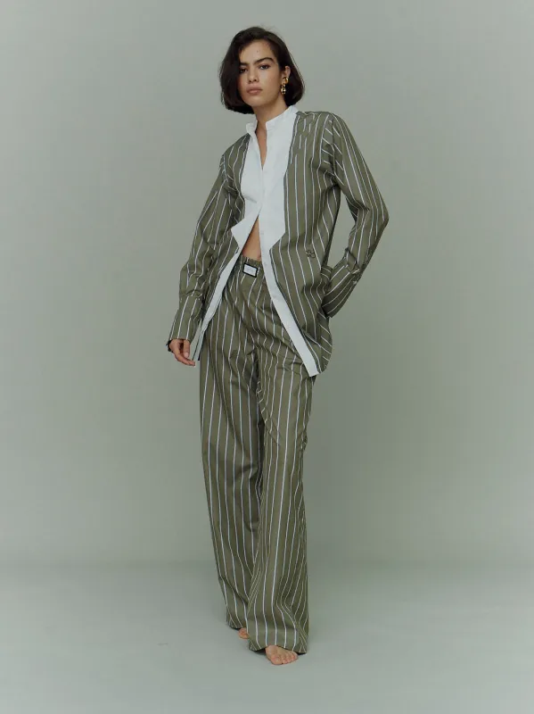 JANEIRO Trouser - Fine Khaki Stripe | Parallel
