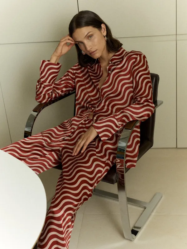 FIJI Silk Red Wave Trouser sold by Yaitte