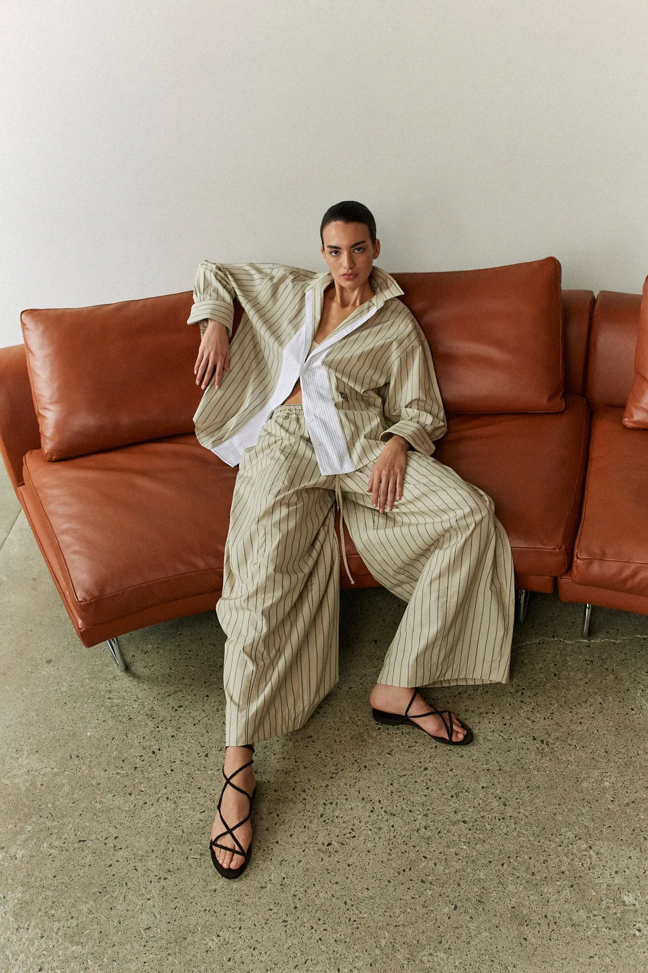 FARO - Sand and Black Pinstripe Shirt with Bib sold by Yaitte product image thumbnail 2