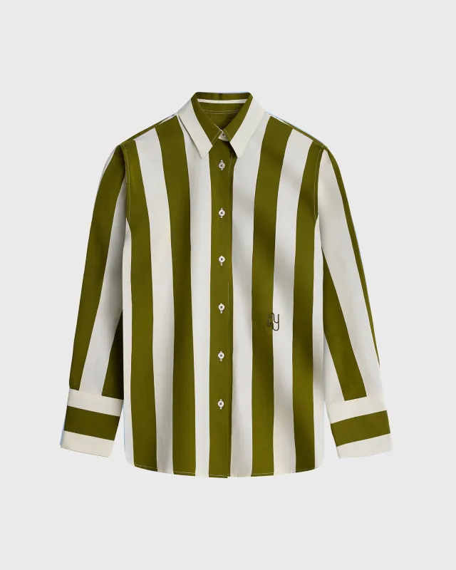 PUGLIA - Wide Bespoke Olive Green Striped Shirt sold by Yaitte
