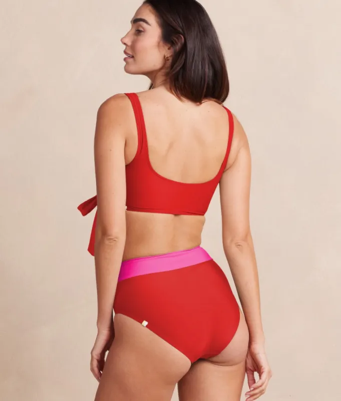 The Wrap High Leg High Rise Bikini Bottom - Lava & Hibiscus sold by Summersalt