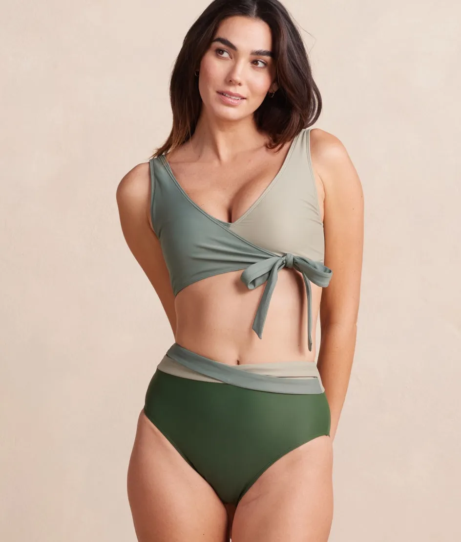 The Wrap High Leg High Rise Bikini Bottom - Olive & Palm & Pebble sold by Summersalt product image thumbnail 2