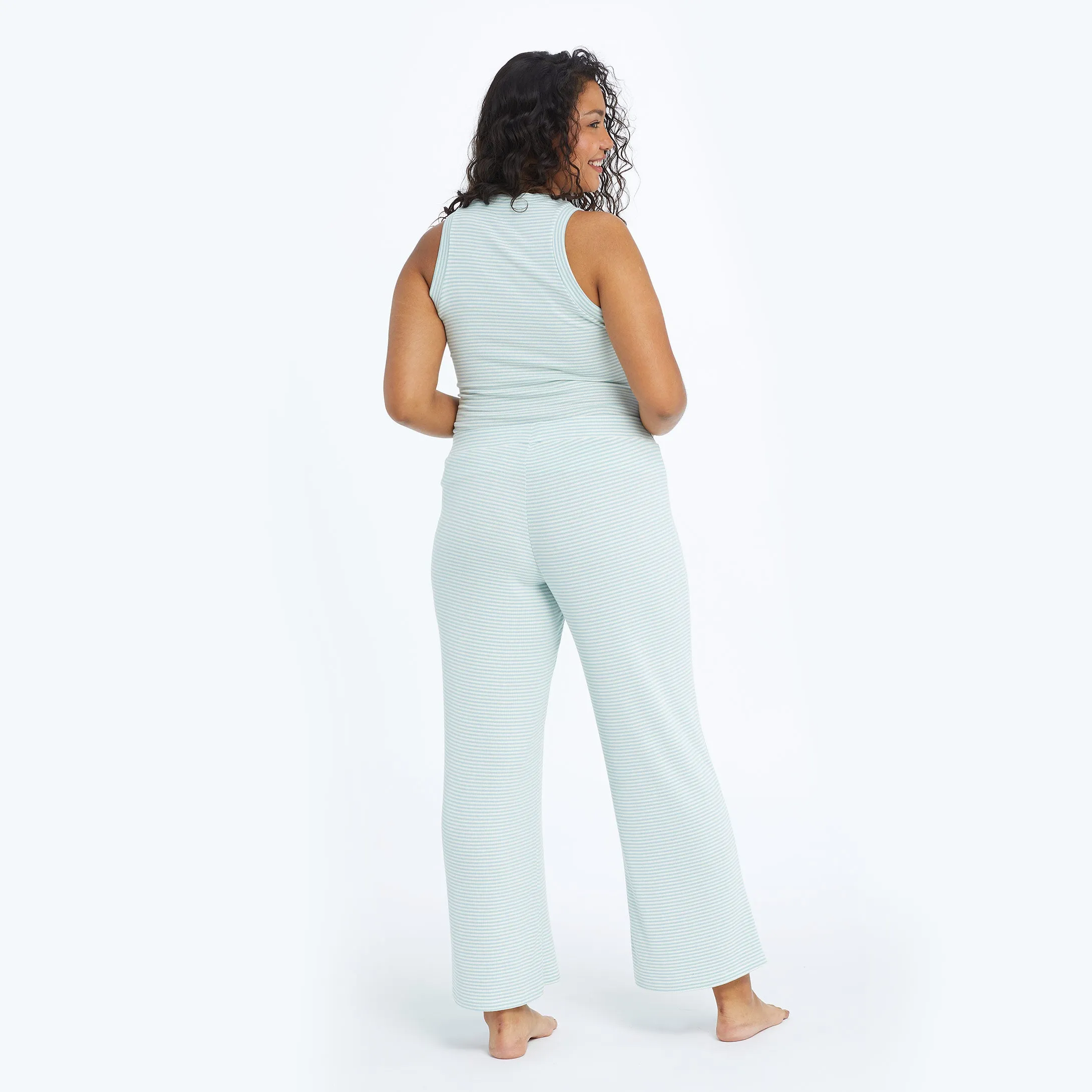 The Softest Ribbed Wide Leg Lounge Pant - Sage & White Sand Stripe sold by Summersalt product image thumbnail 2