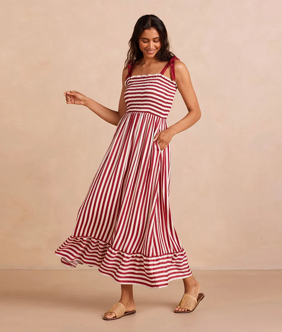 The Silky Luxe Smocked Maxi Dress - Nautical Stripe in Sedona sold by Summersalt product image thumbnail 3