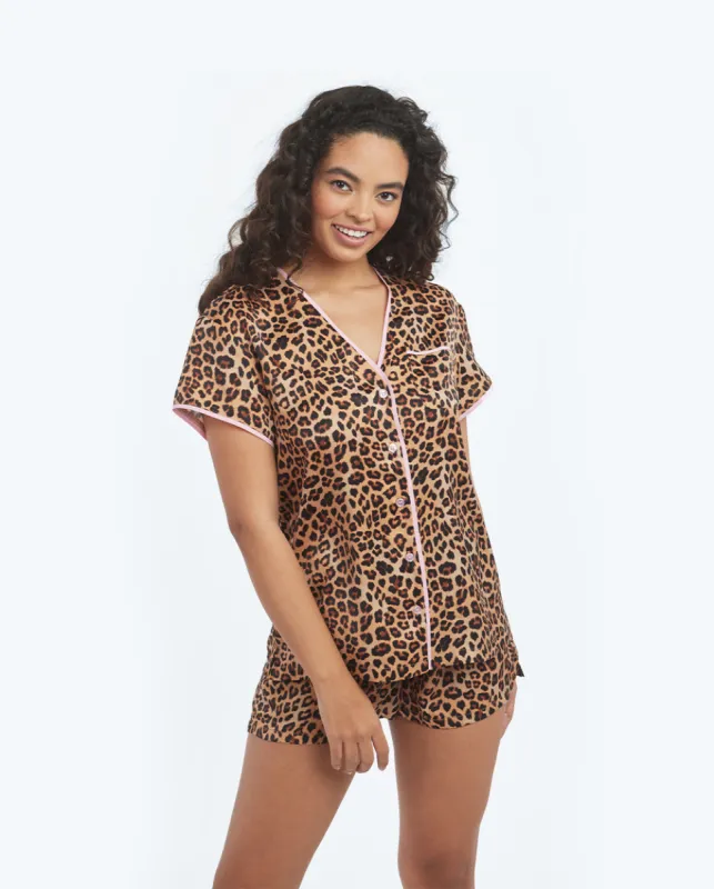 The Cloud 9 Silky Pajama Shorts Set - Leopard sold by Summersalt