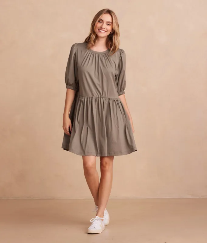 The Luxe Pima Puff-Sleeve Mini Dress - Agave sold by Summersalt
