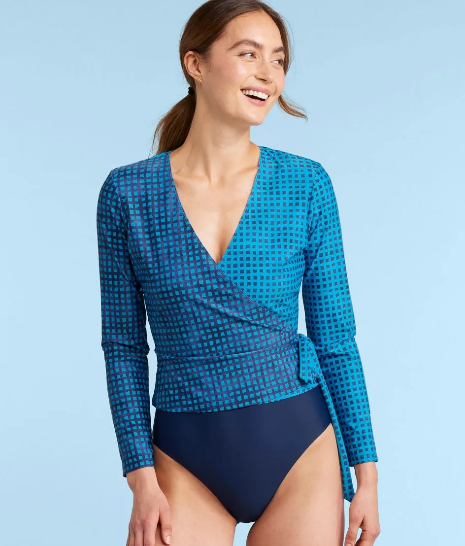 The Perfect Wrap Long Sleeve Cover-Up - Mixed Gingham in Calypso & Deep Sea sold by Summersalt product image thumbnail 3