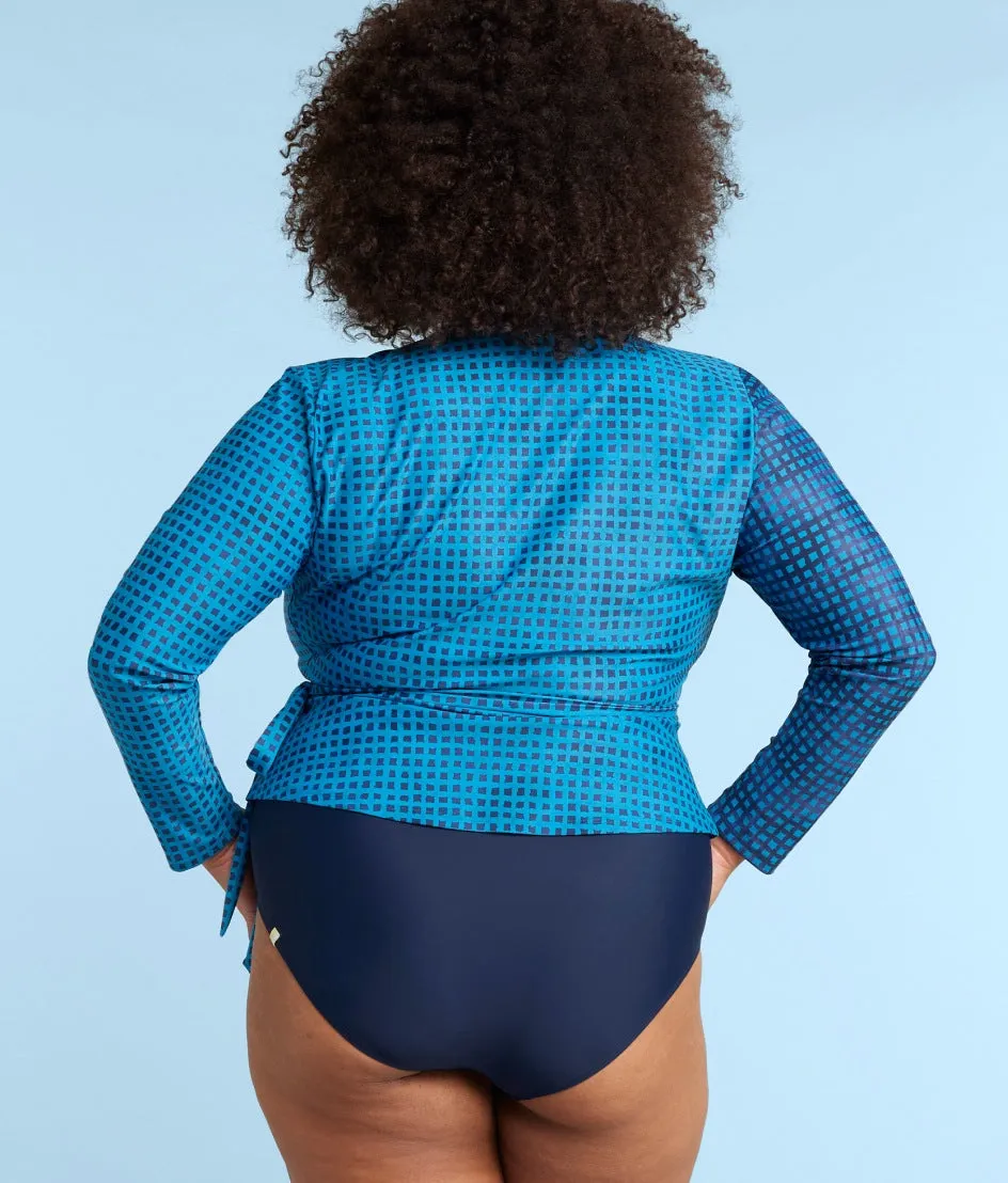 The Perfect Wrap Long Sleeve Cover-Up - Mixed Gingham in Calypso & Deep Sea sold by Summersalt product image thumbnail 2
