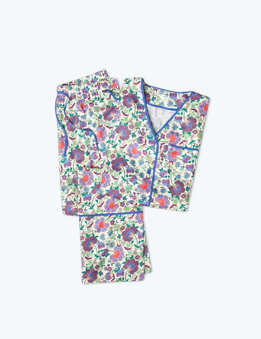 The Cloud 9 Silky Pajama Set - Scroll Block Print in Violet & Lava sold by Summersalt product image thumbnail 5