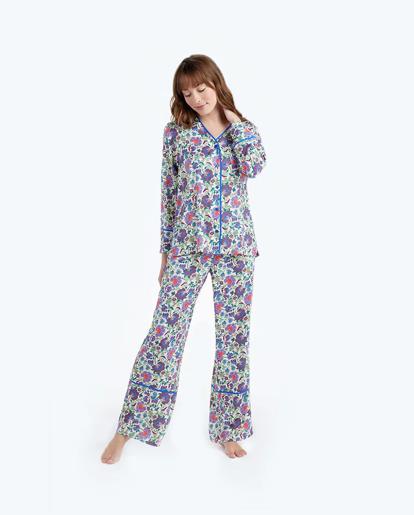 The Cloud 9 Silky Pajama Set - Scroll Block Print in Violet & Lava sold by Summersalt product image thumbnail 3