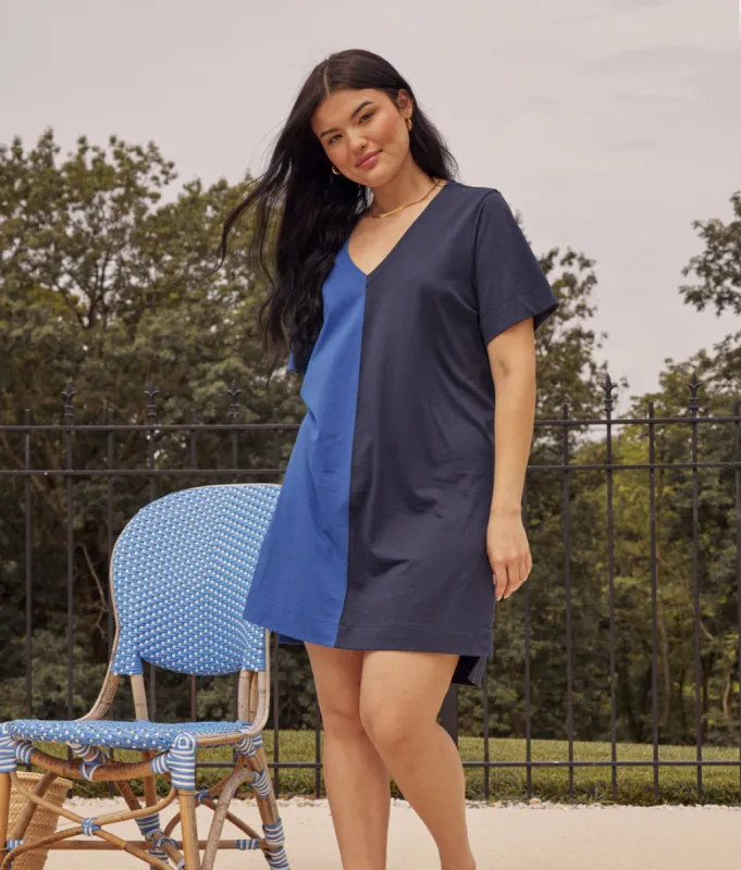 The Luxe Pima V-Neck Mini Dress - Indigo & Midnight sold by Summersalt