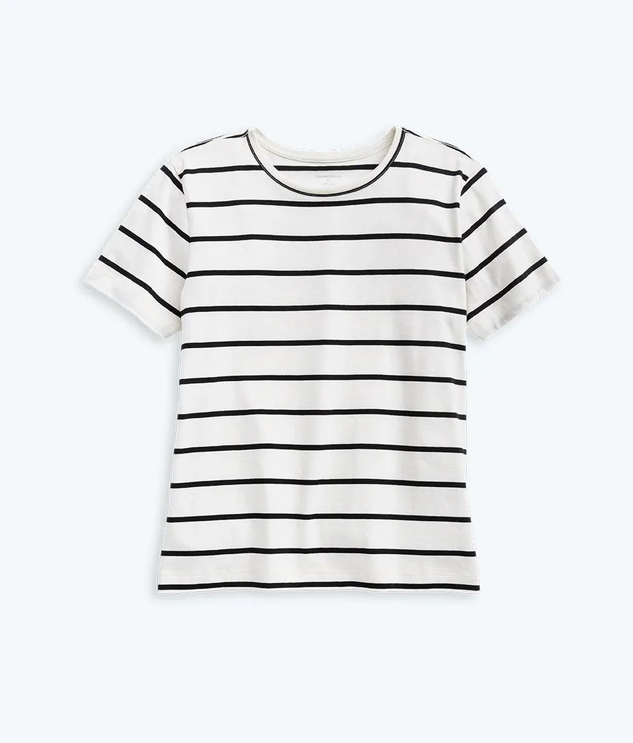 The Luxe Pima Easy Tee - White Sand & Sea Urchin Stripe sold by Summersalt