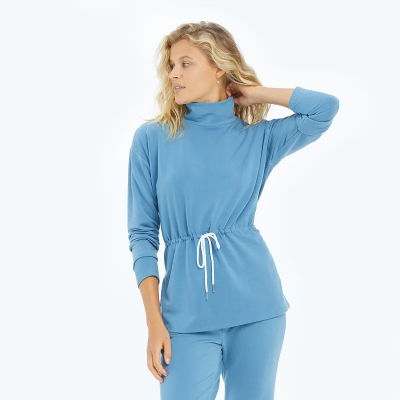 The Softest French Terry Cinched Waist Pullover - Blue Horizon sold by Summersalt