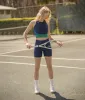 The Cross-Back Crop Sports Bra - Midnight & Santorini & Clover sold by Summersalt
