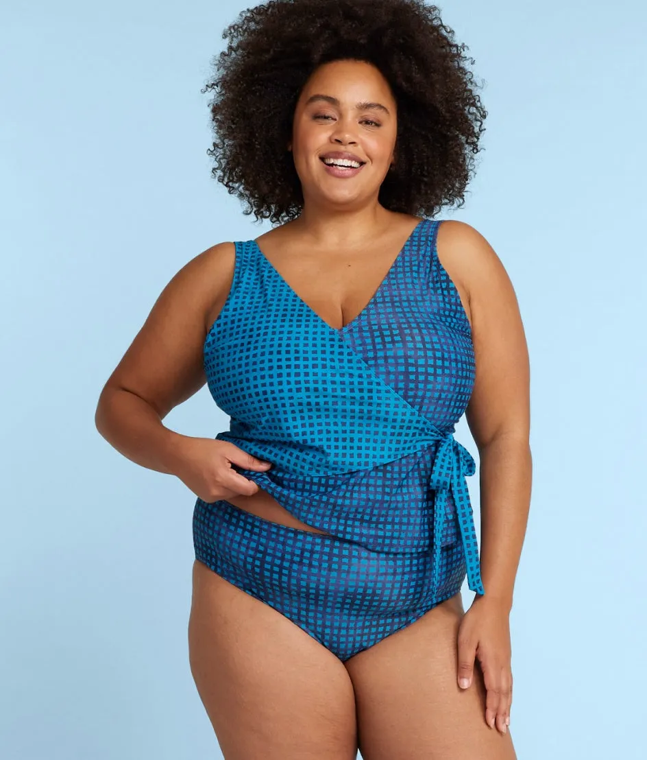 The High Leg High Rise Bottom - Gingham in Deep Sea sold by Summersalt