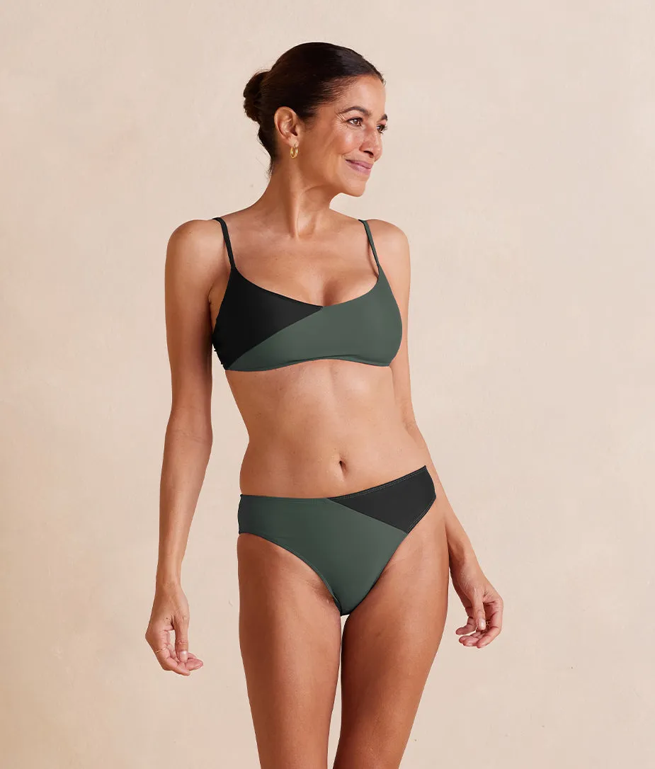 The Diagonal Mid Rise Bottom - Olive & Sea Urchin sold by Summersalt