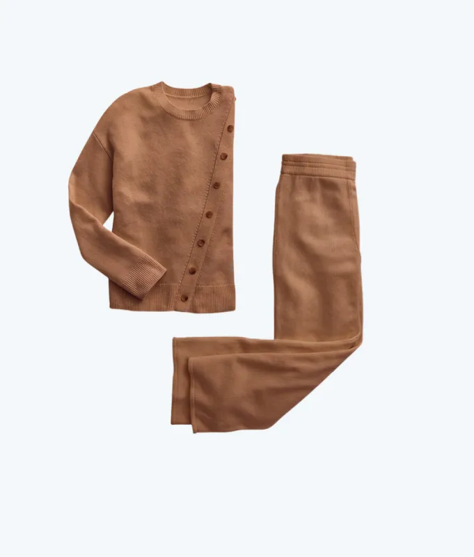 The Luxe Cashmere Blend Button Crewneck & Sweater Pant Bundle sold by Summersalt