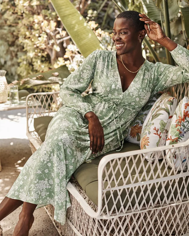 The Cinched Waist Caftan Dress - Vintage Floral in Ivy sold by Summersalt