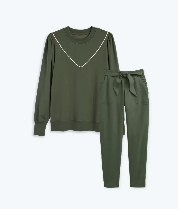The Softest French Terry Contrast Puff Sleeve & Tie-Waist Pant Bundle sold by Summersalt