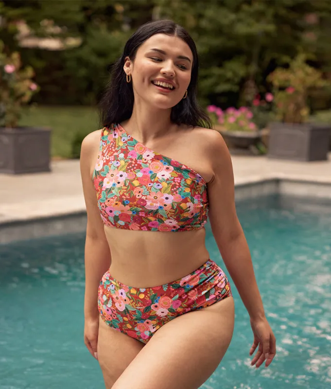 The Ruched High Leg High Rise Bottom - Garden Party in Rust sold by Summersalt