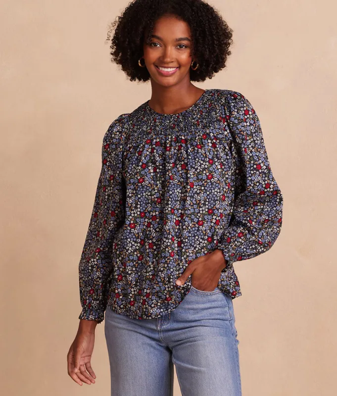 The Perfect Smocked Cotton Top - Outbloom in Midnight sold by Summersalt