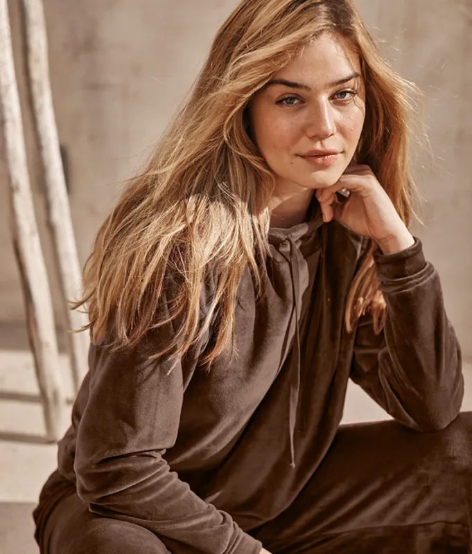 The Plush Velour Hoodie - Chocolate sold by Summersalt