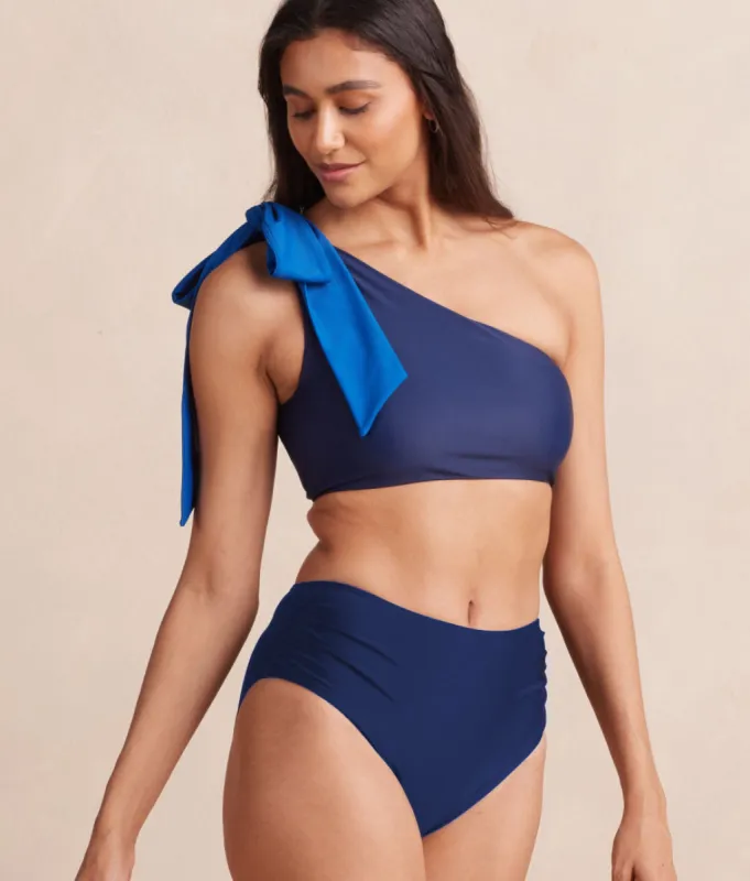The Ruched High Leg High Rise Bottom - Deep Sea sold by Summersalt