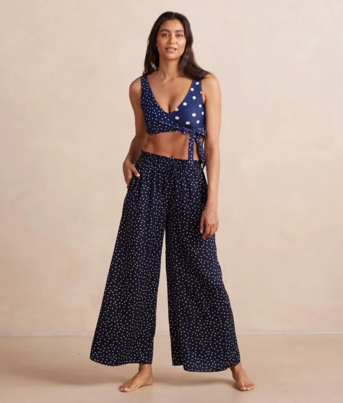 The Silky Luxe Palazzo Pants with Ties - Nautical Sky sold by Summersalt