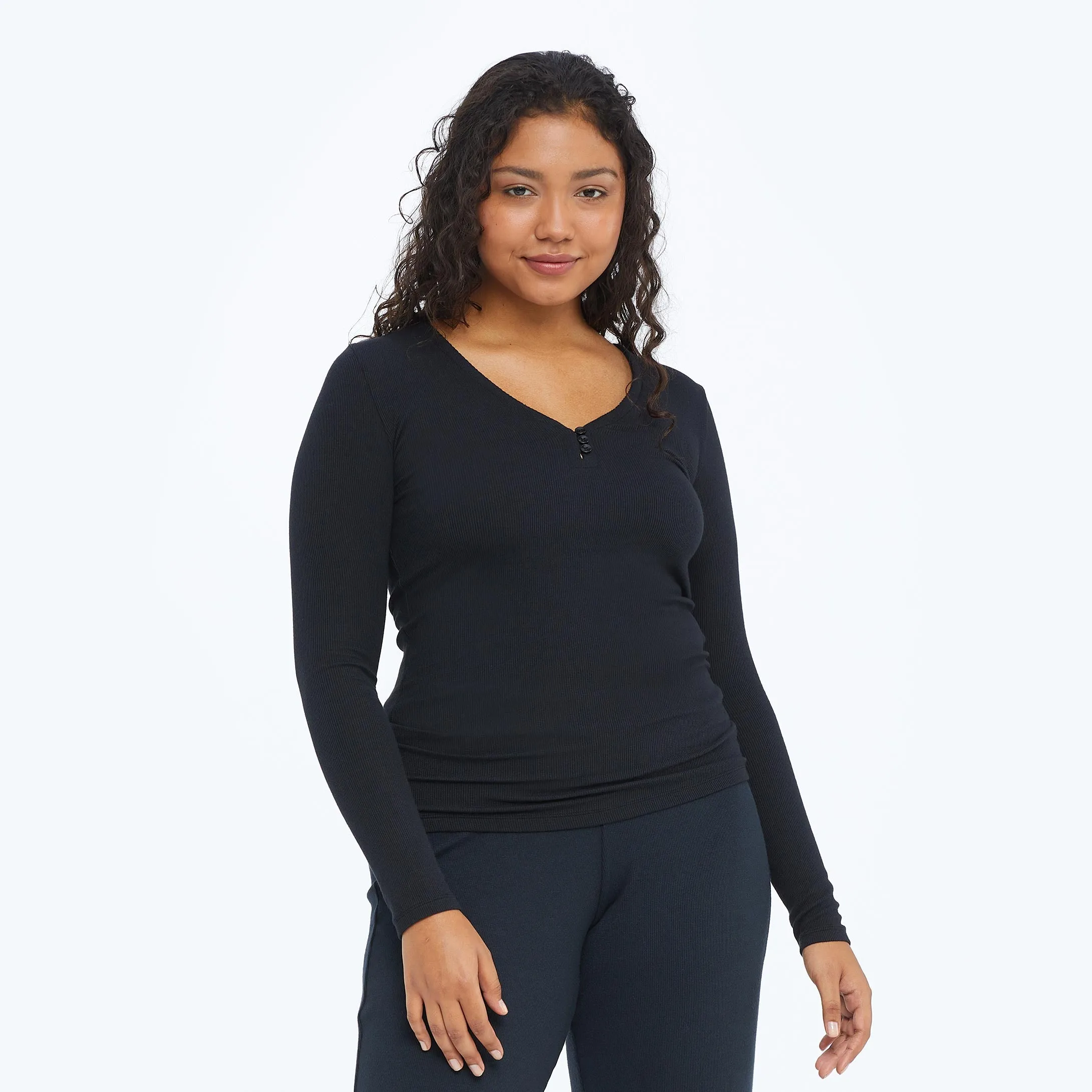 The Softest Ribbed Long Sleeve Henley - Sea Urchin sold by Summersalt