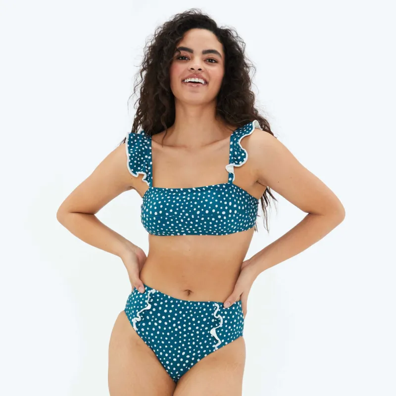 The Ruffle Oasis Bikini Top - On the Dot in Seaweed sold by Summersalt